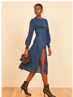 Reformation Allegra Dress in Blue Vixen Print Size 2